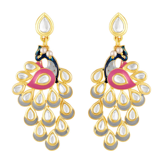 BDiva 18k Gold Plated Peacock Royalty Statement Earrings with Tradition and Modern Elegance