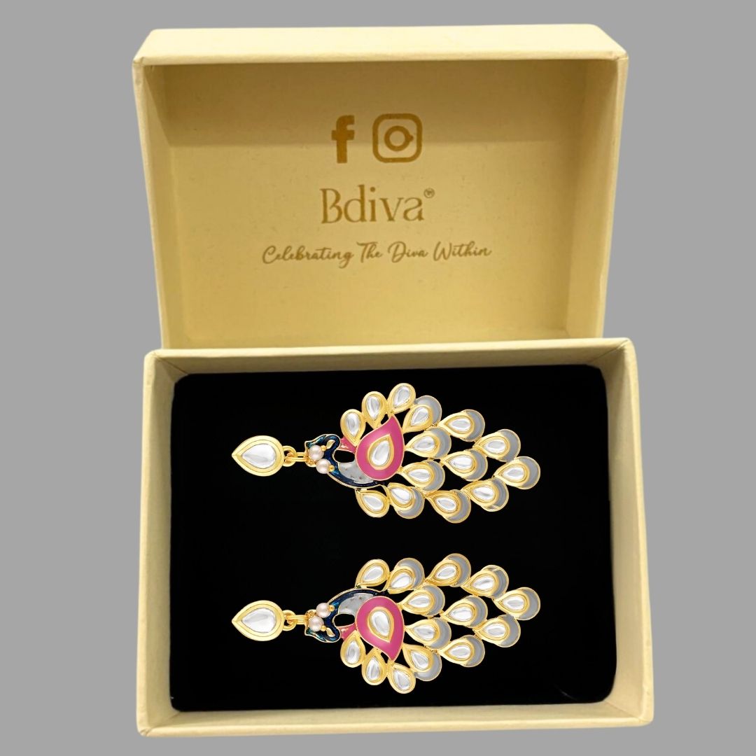 BDiva 18k Gold Plated Peacock Royalty Statement Earrings with Tradition and Modern Elegance