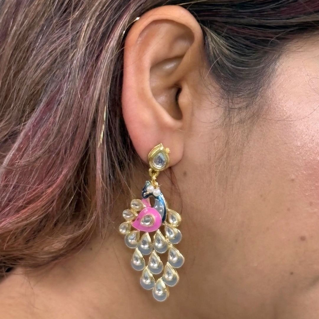 BDiva 18k Gold Plated Peacock Royalty Statement Earrings with Tradition and Modern Elegance