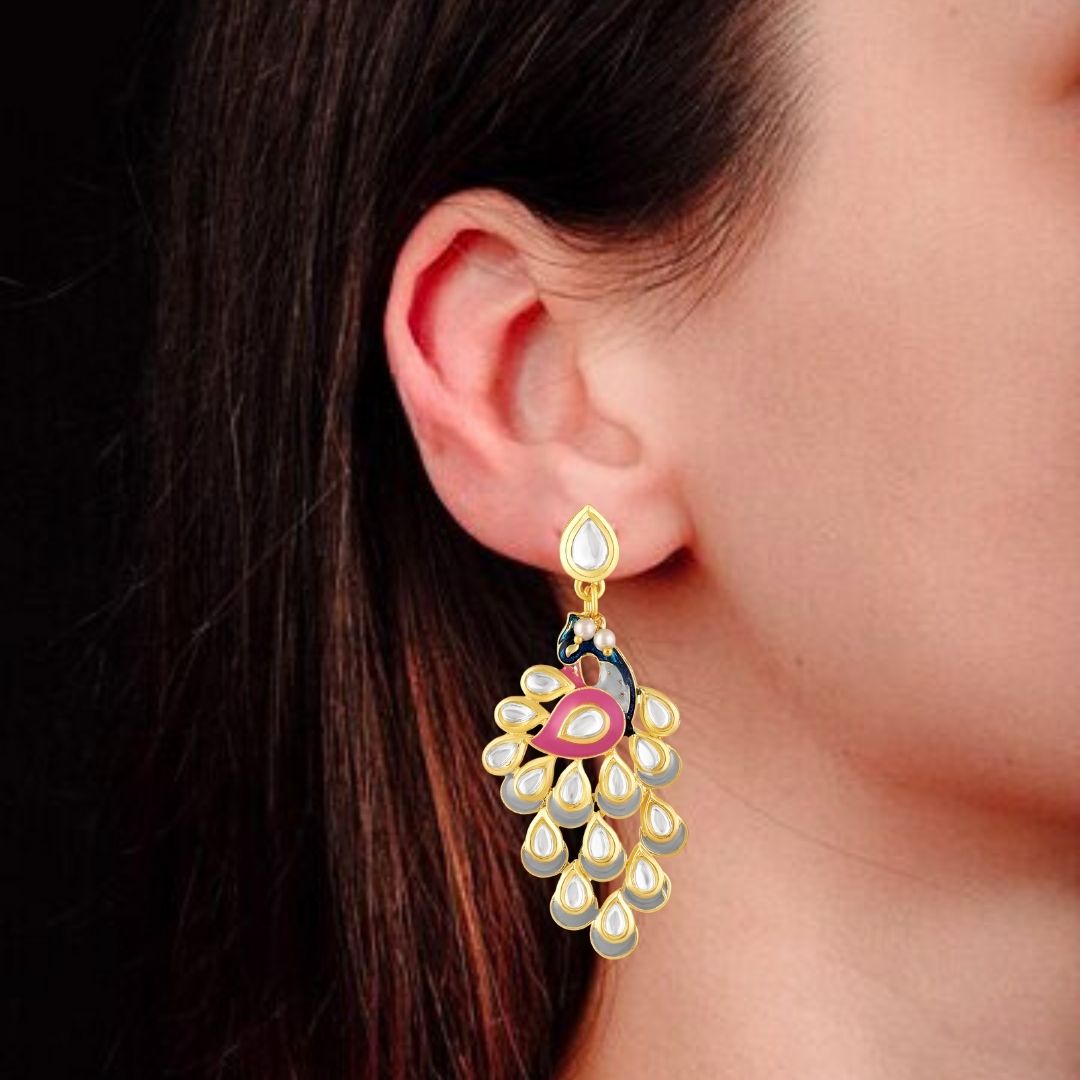 BDiva 18k Gold Plated Peacock Royalty Statement Earrings with Tradition and Modern Elegance