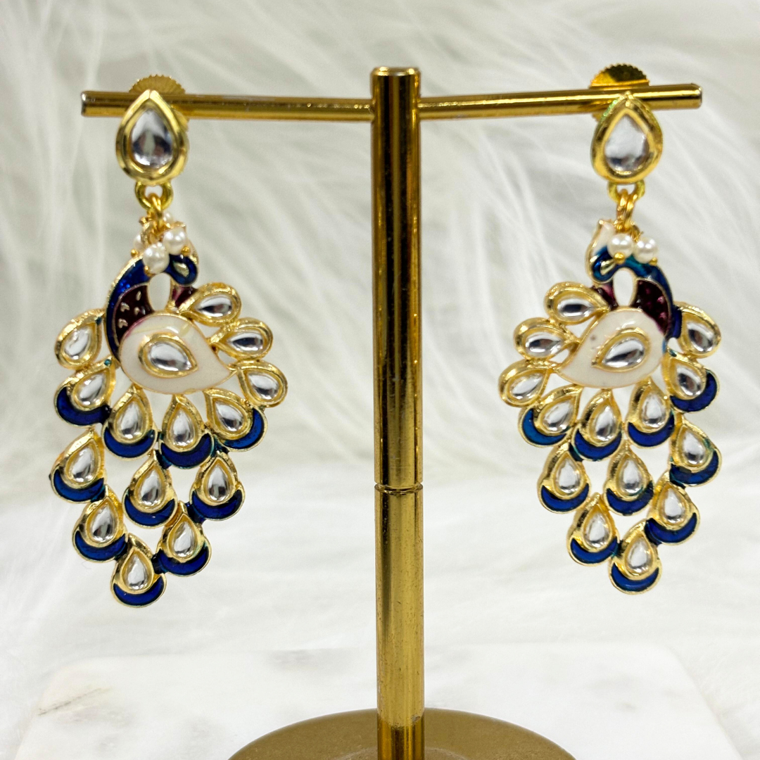 BDiva 18k Gold Plated Regal Peacock Drop Earrings with a Symphony of Royal Elegance