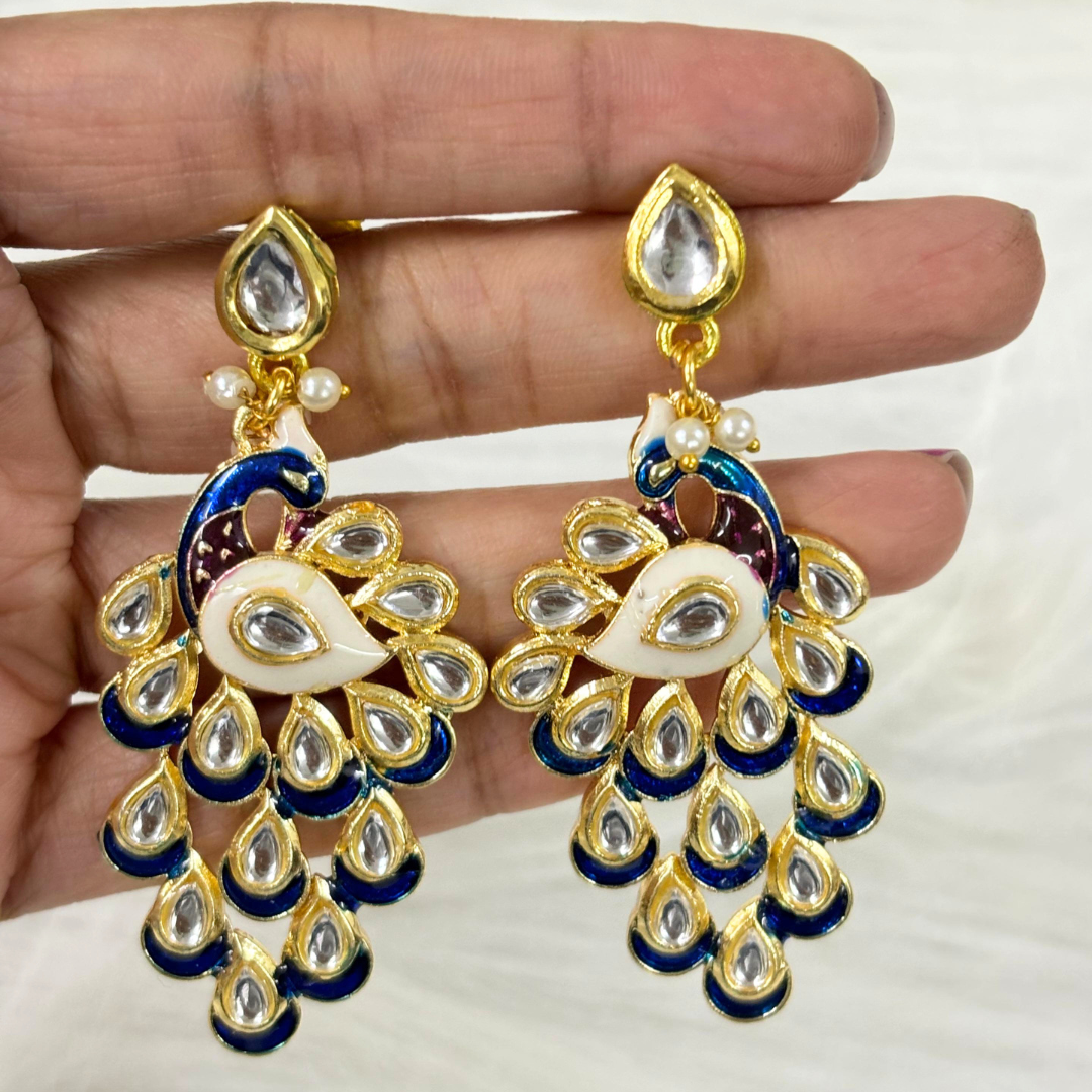 BDiva 18k Gold Plated Regal Peacock Drop Earrings with a Symphony of Royal Elegance