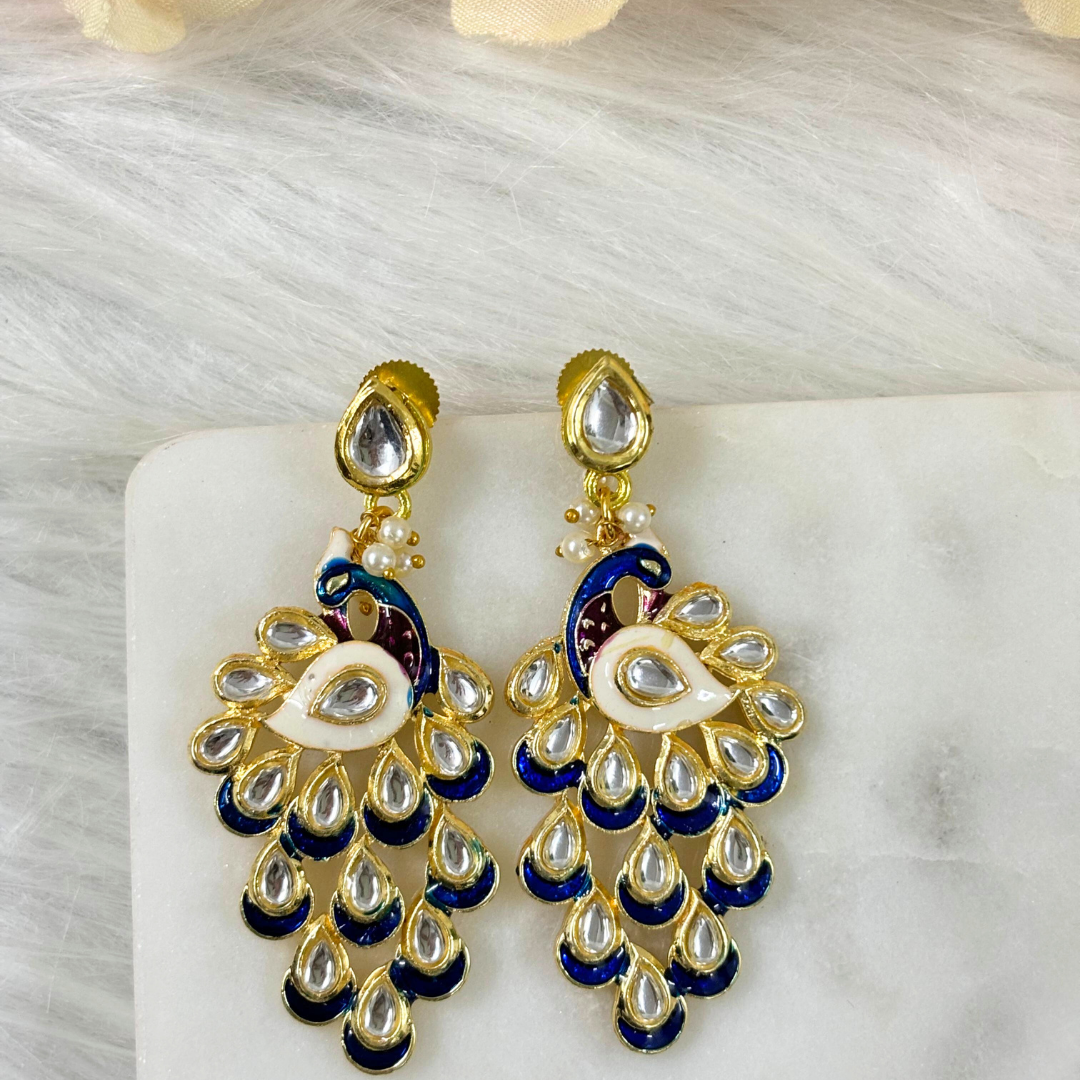 BDiva 18k Gold Plated Regal Peacock Drop Earrings with a Symphony of Royal Elegance