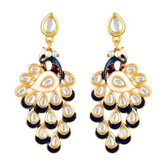 BDiva 18k Gold Plated Regal Peacock Drop Earrings with a Symphony of Royal Elegance