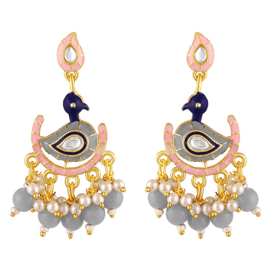 BDiva 18k Gold Plated Peacock Grace Drop Earrings with a Symphony of Colors and Elegance