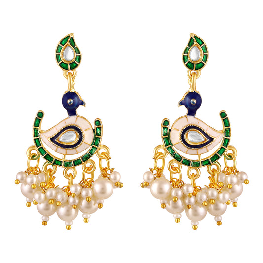 BDiva 18k Gold Plated Regal Peacock Pearl Drop Earrings with a Blend of Tradition and Modern Grace