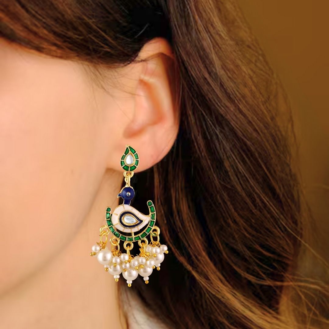 BDiva 18k Gold Plated Regal Peacock Pearl Drop Earrings with a Blend of Tradition and Modern Grace