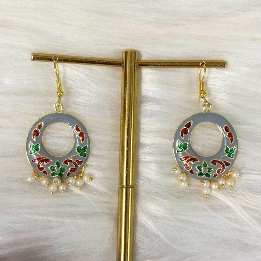 Gold-Plated Enamel Pearl Earrings