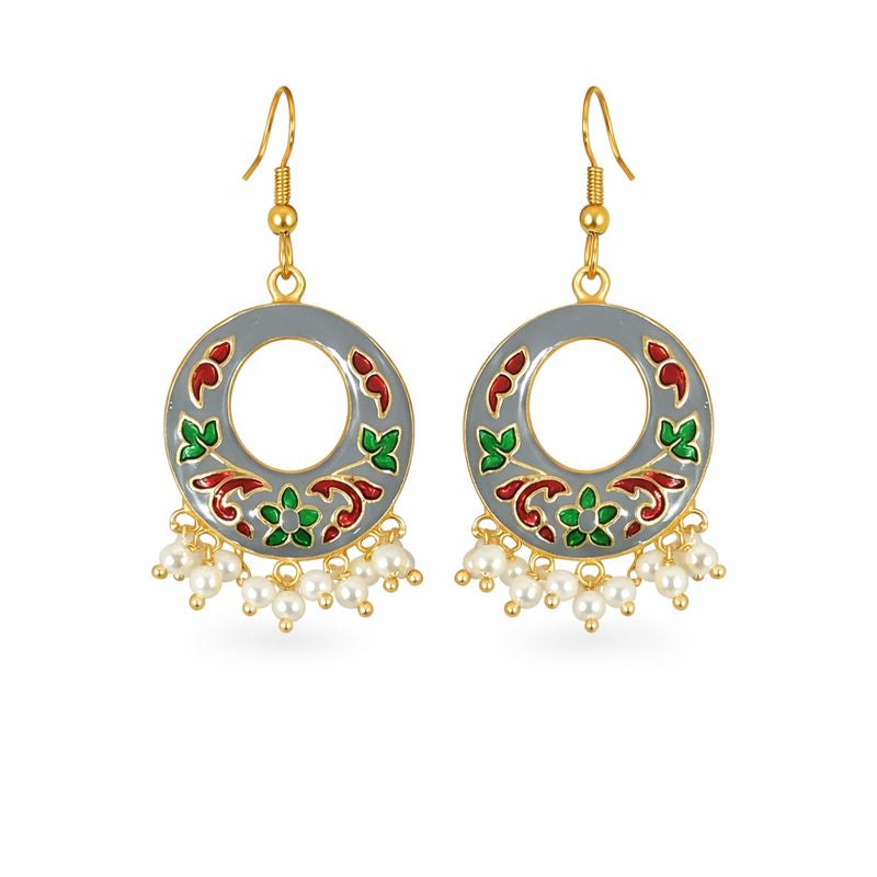 Gold-Plated Enamel Pearl Earrings