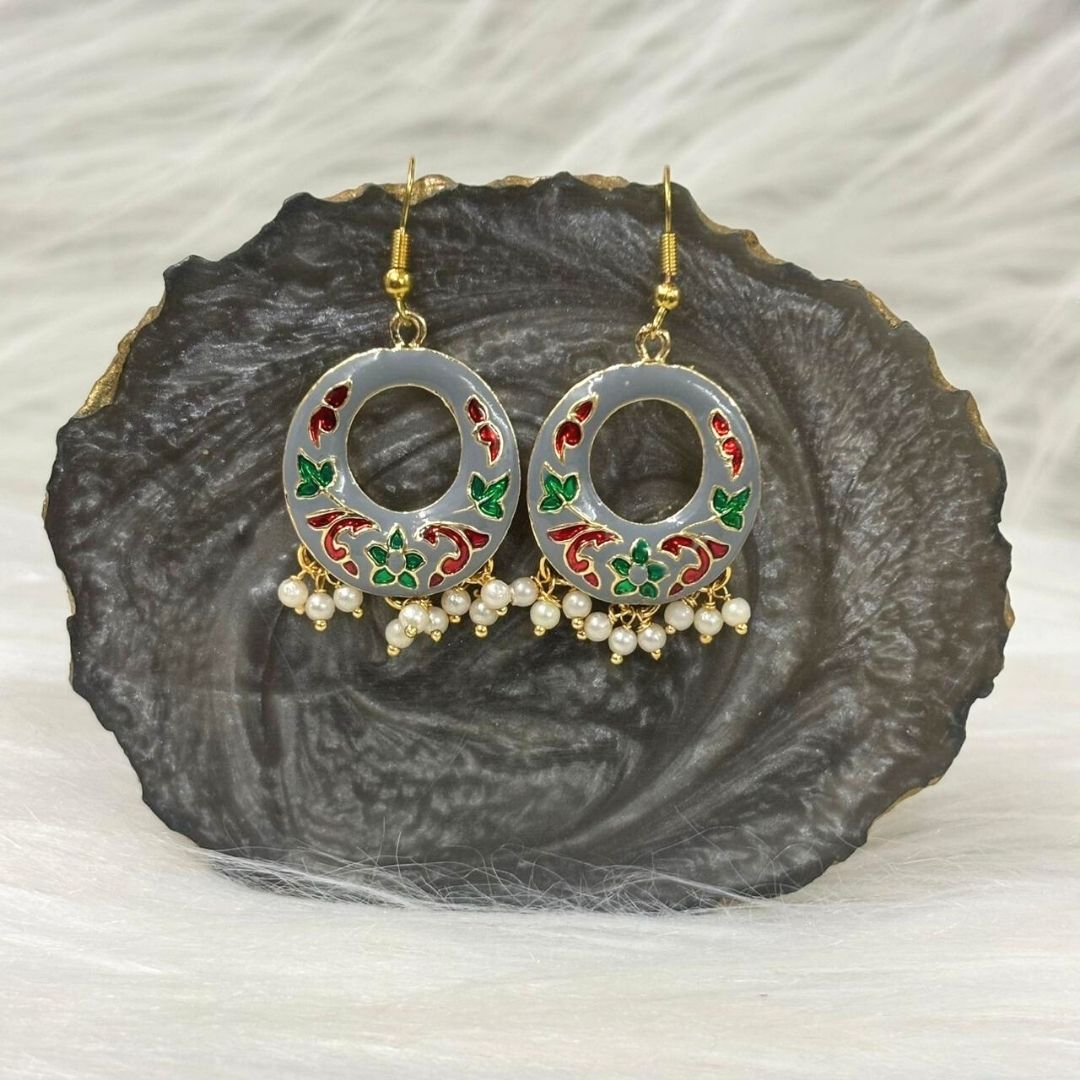 Gold-Plated Enamel Pearl Earrings