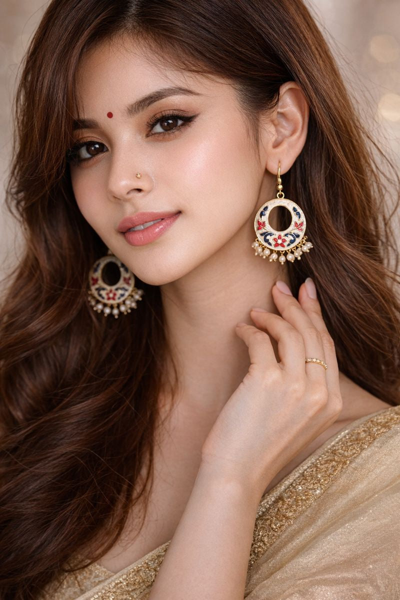 Gold-Plated Enamel Pearl Earrings