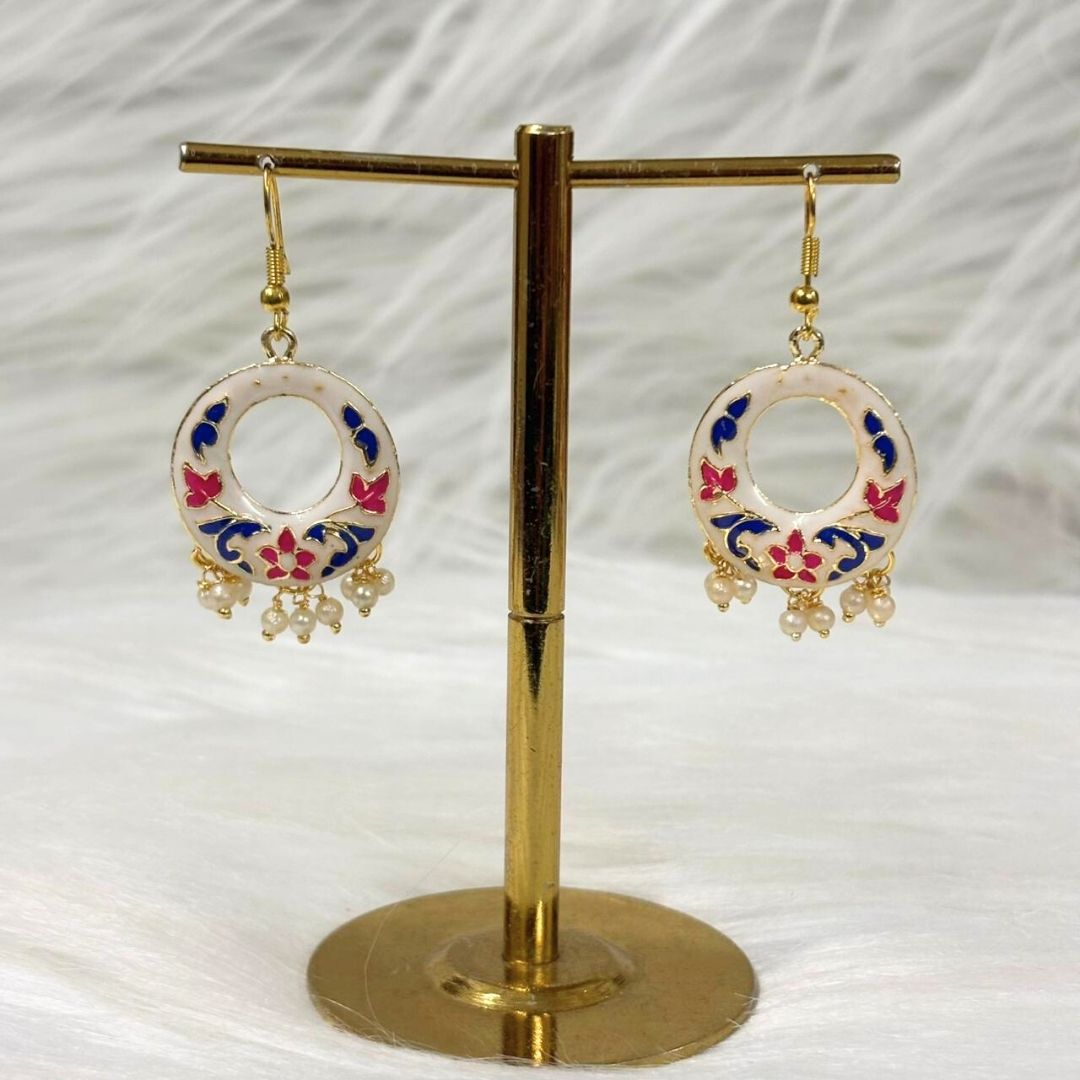 Gold-Plated Enamel Pearl Earrings