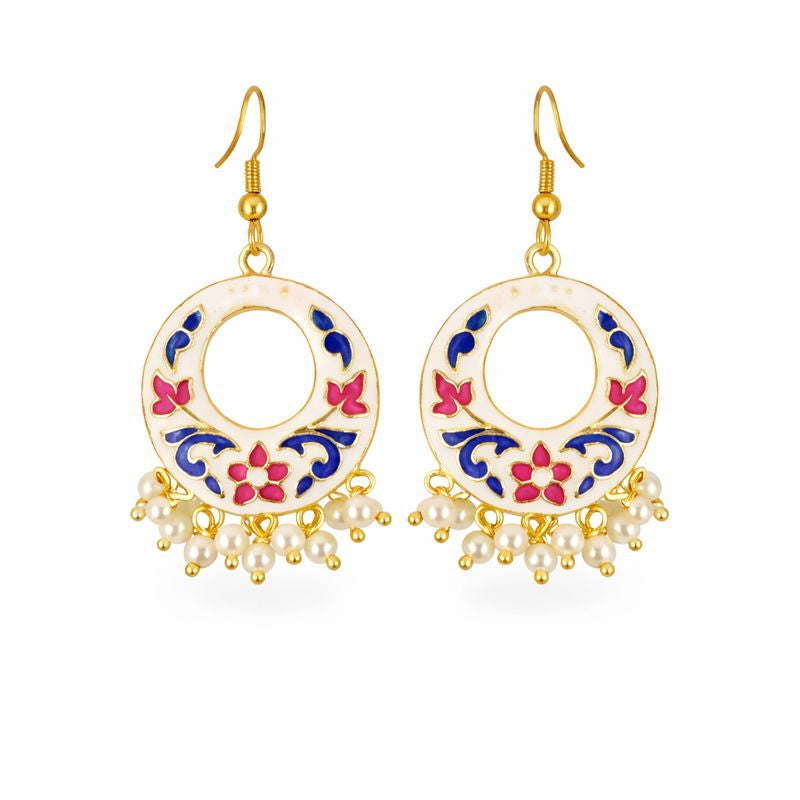 Gold-Plated Enamel Pearl Earrings