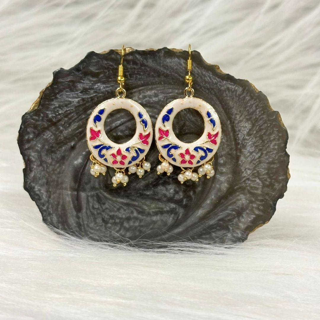 Gold-Plated Enamel Pearl Earrings