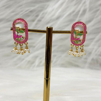 Gold-Plated Red Pearl Stud Earrings