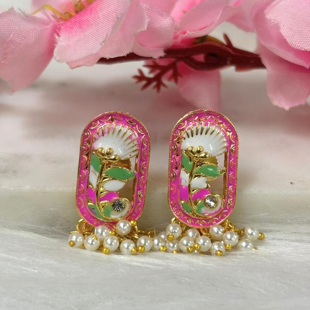 Gold-Plated Red Pearl Stud Earrings