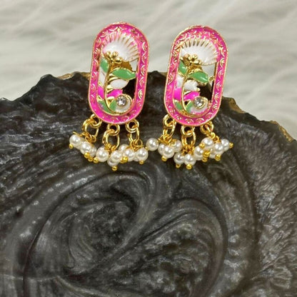 Gold-Plated Red Pearl Stud Earrings