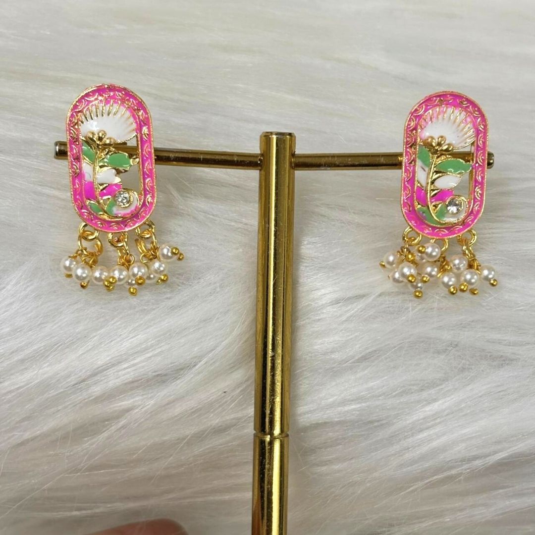 Gold-Plated Red Pearl Stud Earrings