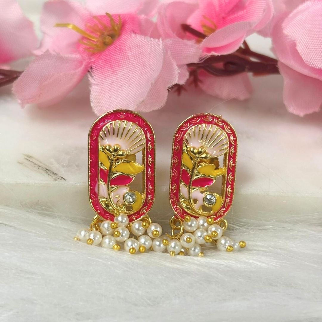 Gold-Plated Pink Pearl Stud Earrings