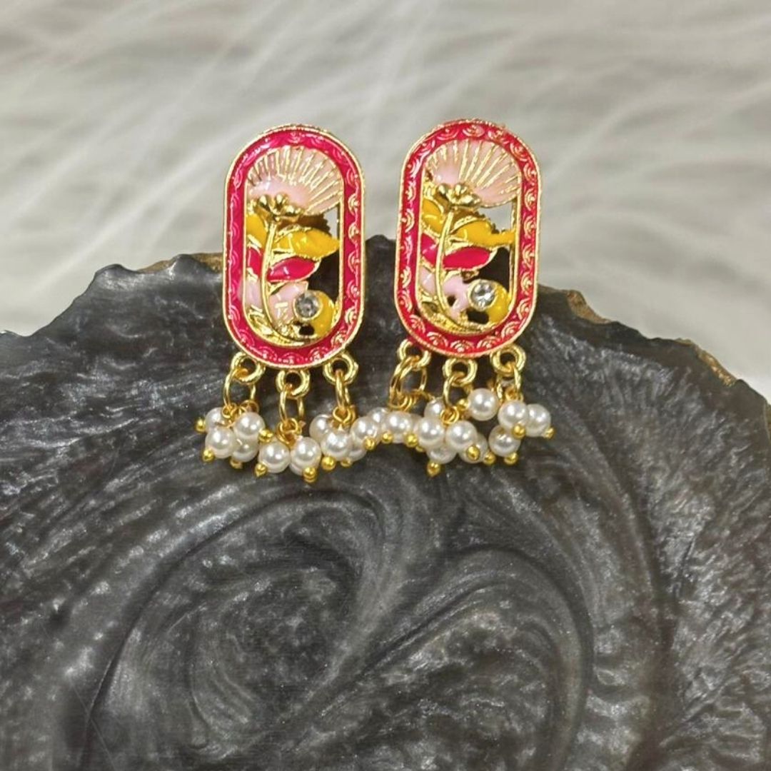 Gold-Plated Pink Pearl Stud Earrings