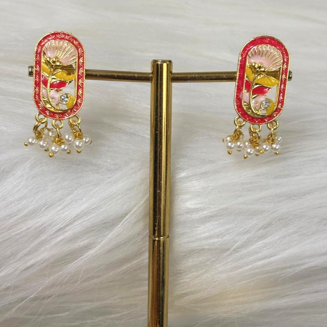 Gold-Plated Pink Pearl Stud Earrings