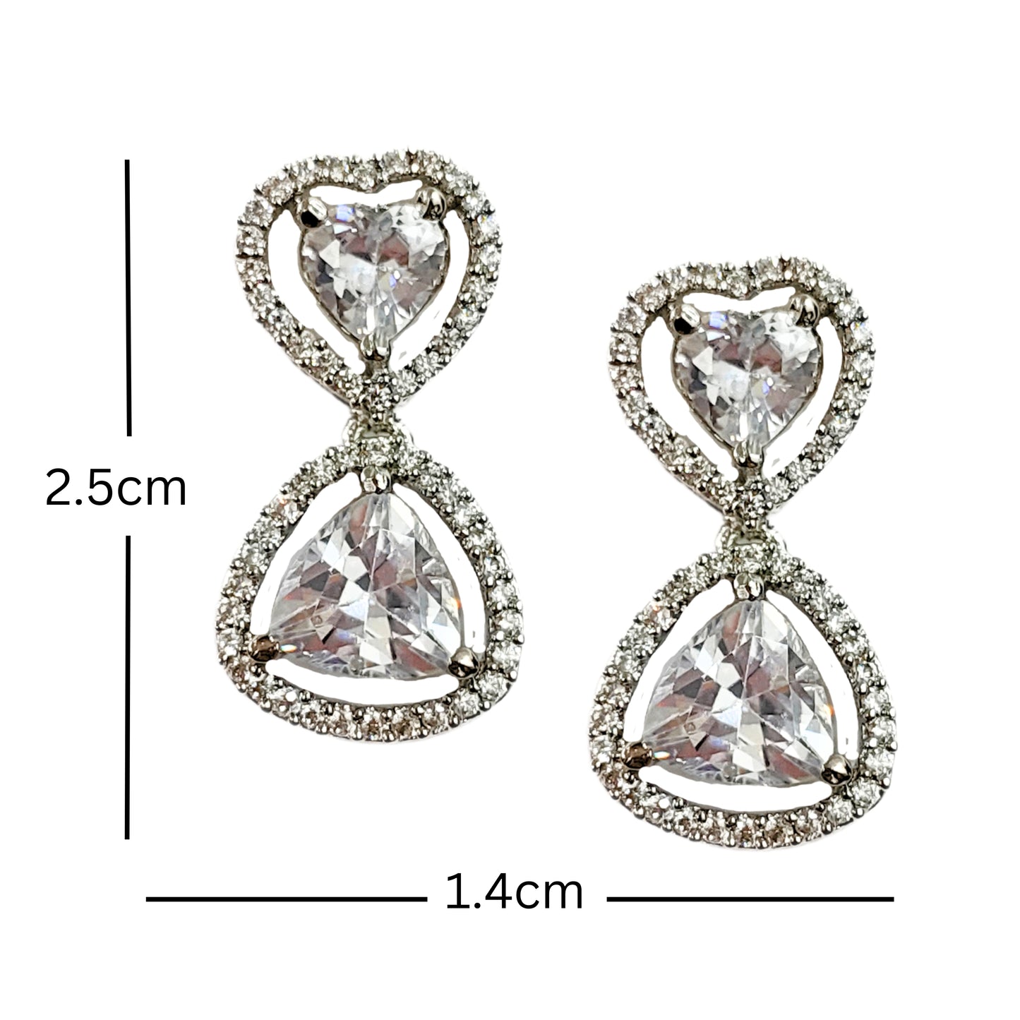 Bdiva Rhodium Plated Cubic Zirconia Heart Danglers