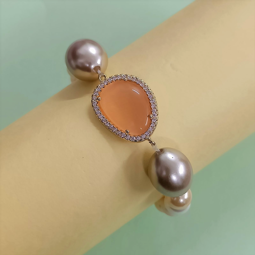 Bdiva Shell Pearl Bracelet with Coral Stone.