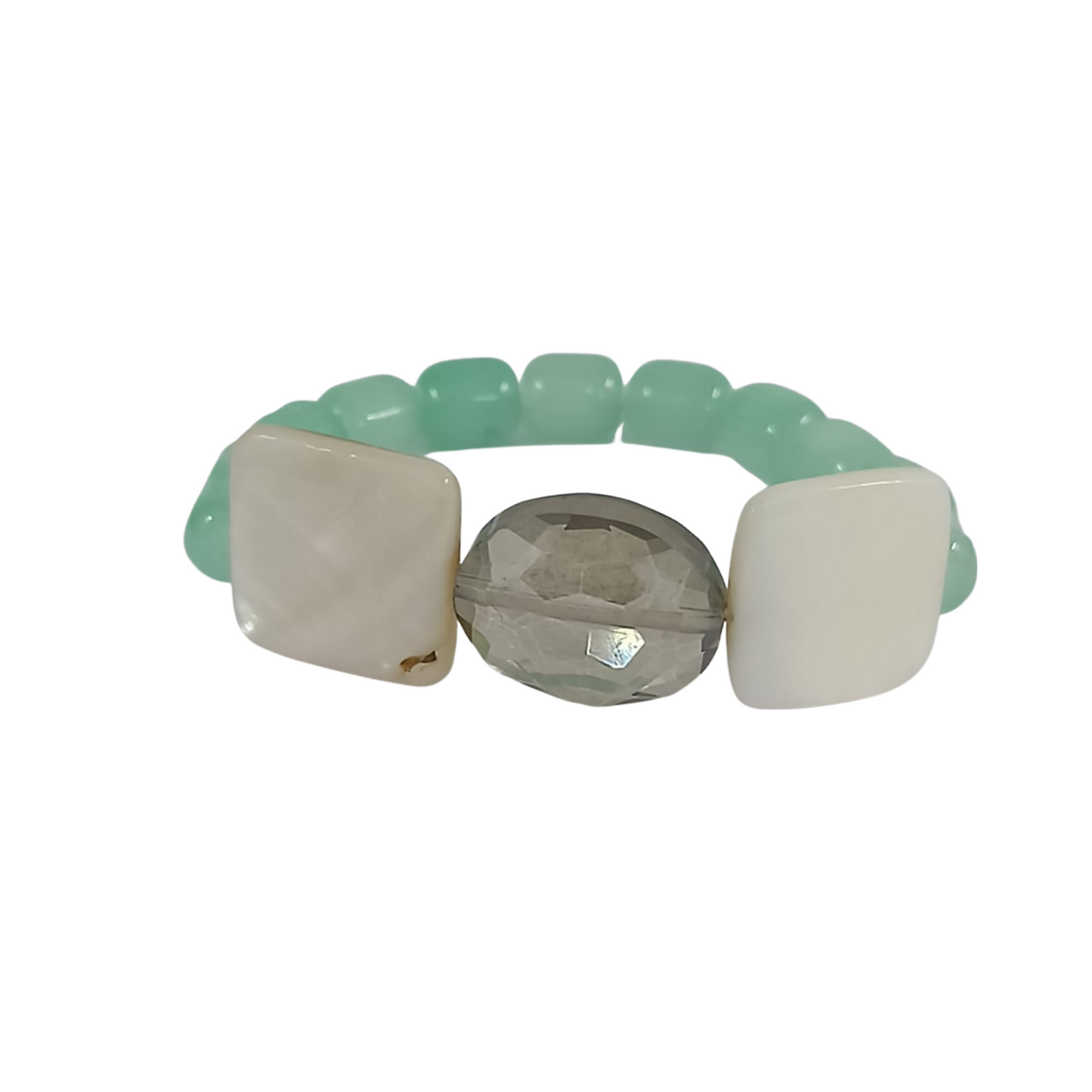 Bdiva Shell Pearl Bracelet with Sage Green Stone.