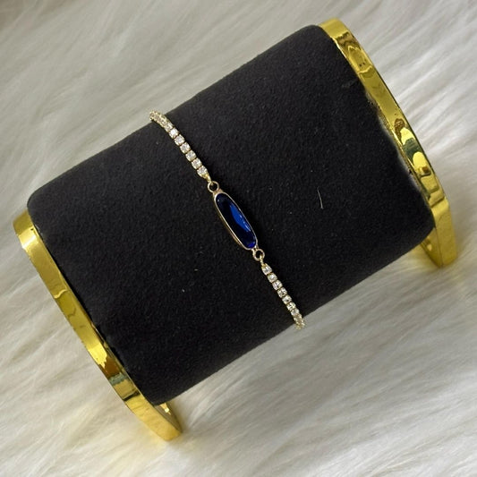 Bdiva Adjustable 18k Gold-Plated Blue Gemstone Bracelet