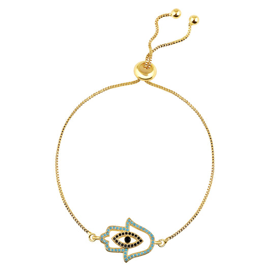 Bdiva Handmade 18k Gold-Plated Evil Eye Adjustable Bracelet