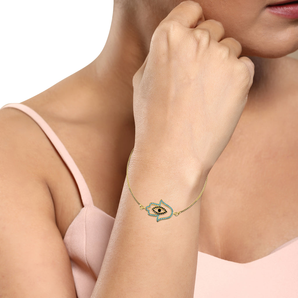 Gold-Plated Evil Eye Adjustable Bracelet