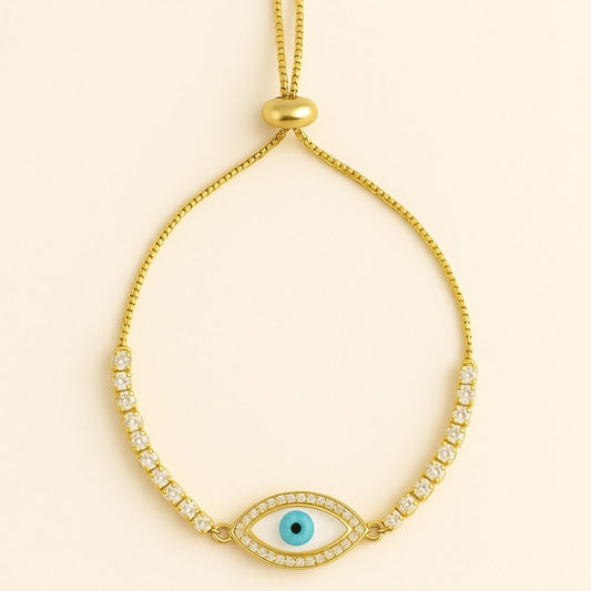 Adjustable Evil Eye Bracelet with Cubic Zirconia