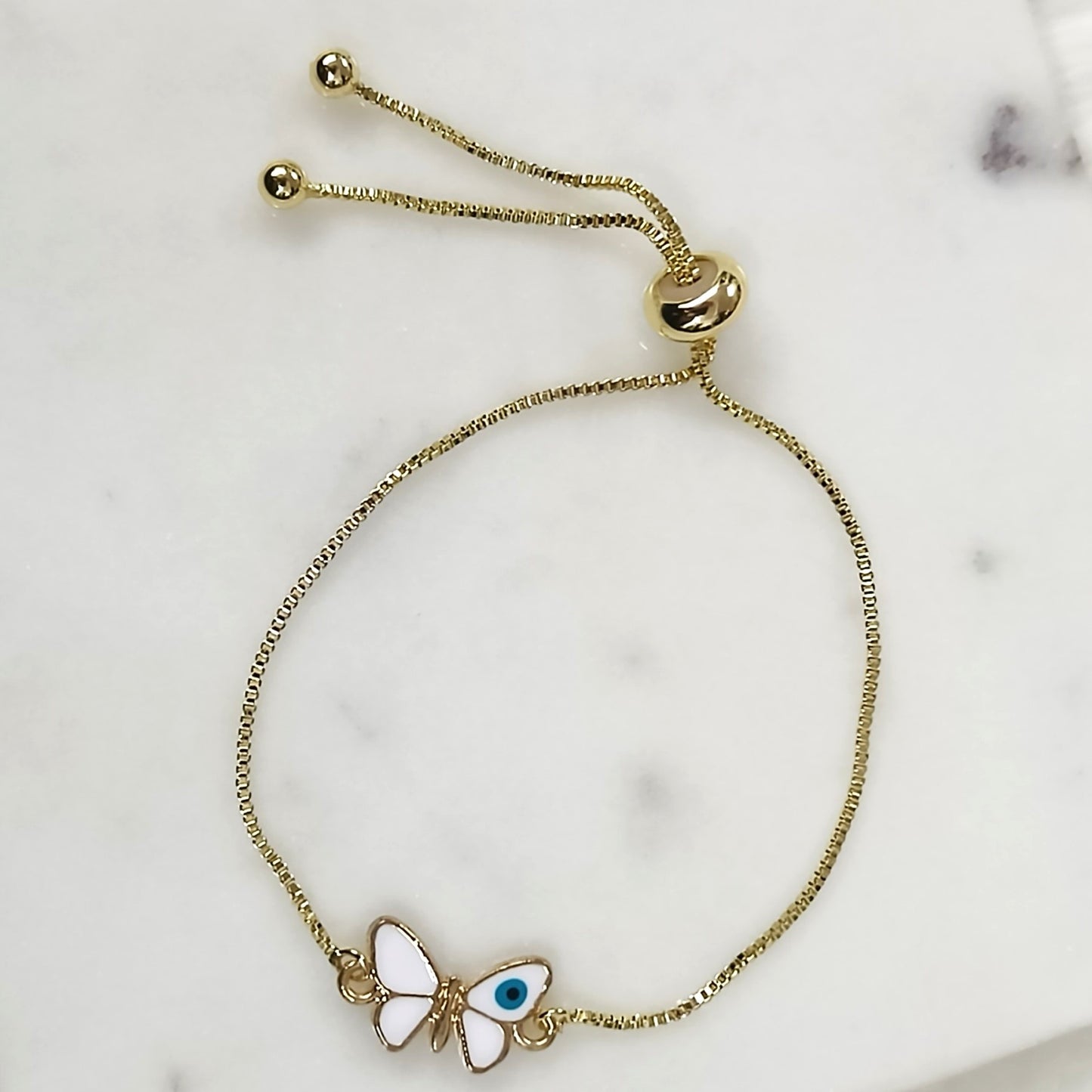 Bdiva Handmade Butterfly 18k Gold-Plated Evil Eye Adjustable Bracelet