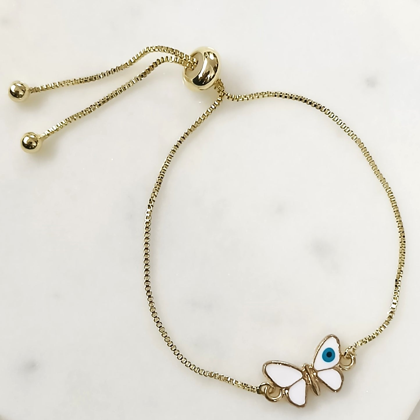 Bdiva Handmade Butterfly 18k Gold-Plated Evil Eye Adjustable Bracelet