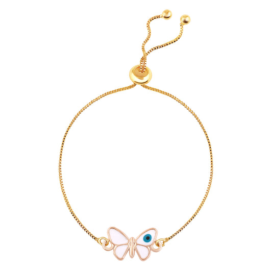 Bdiva Handmade Butterfly 18k Gold-Plated Evil Eye Adjustable Bracelet