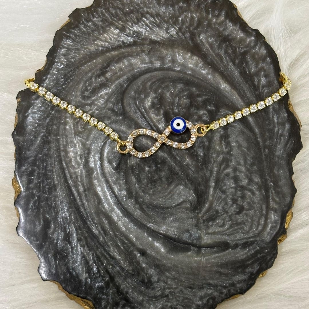 Adjustable Evil Eye Infinity Bracelet with Cubic Zirconia