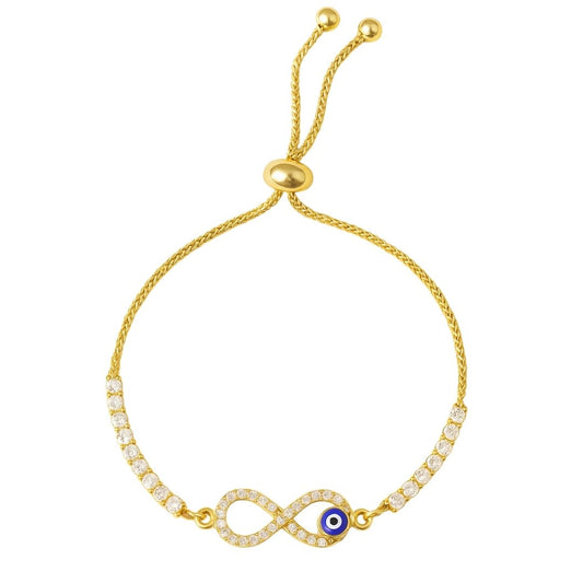 Adjustable Evil Eye Infinity Bracelet with Cubic Zirconia