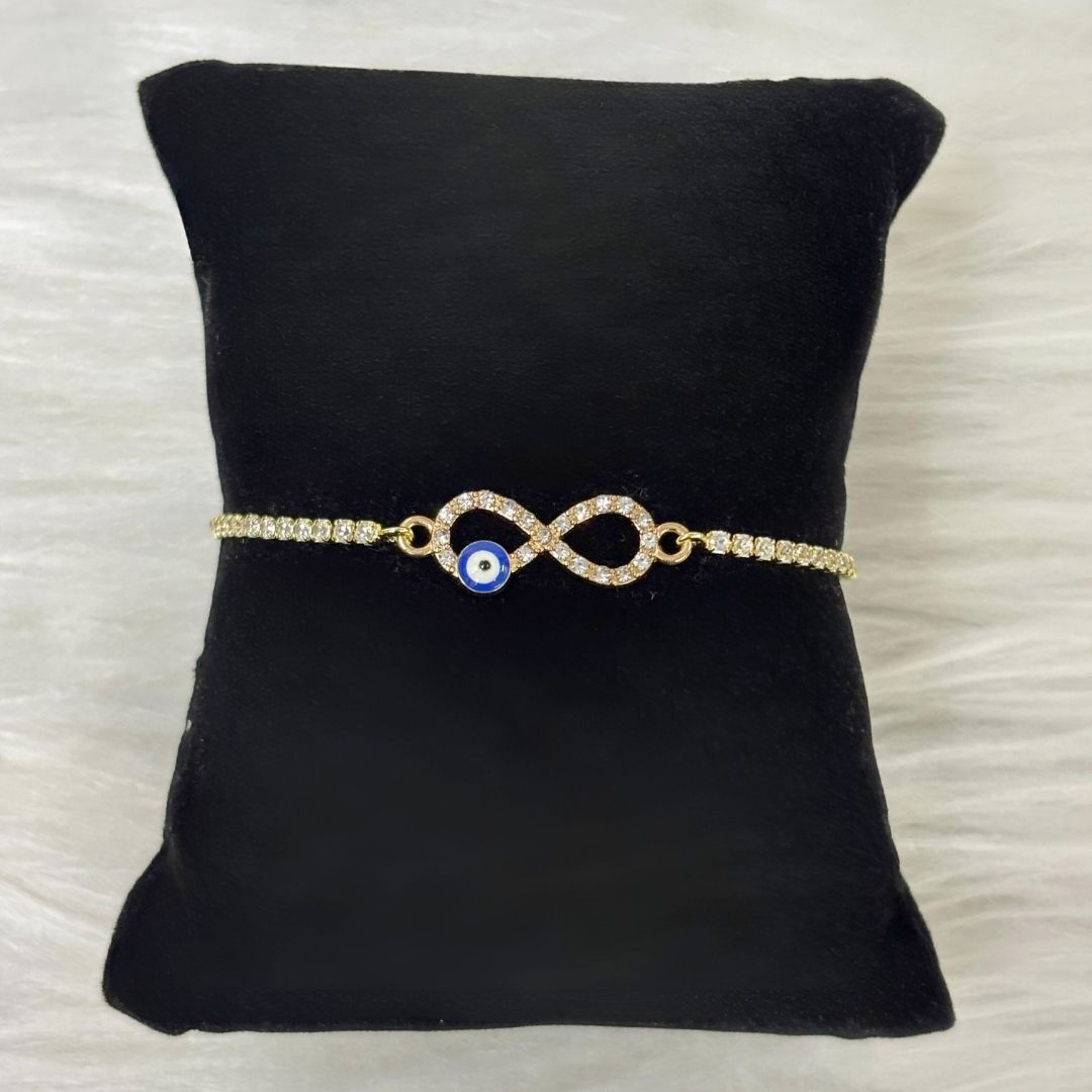 Adjustable Evil Eye Infinity Bracelet with Cubic Zirconia