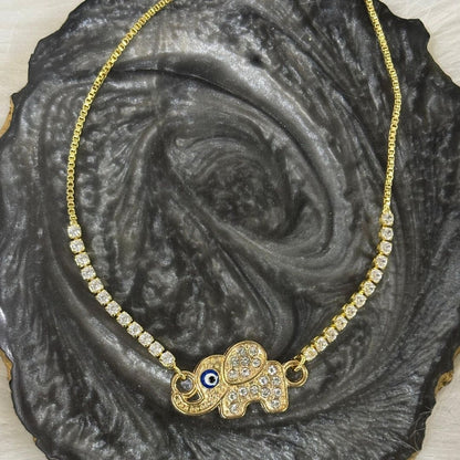 Evil Eye Elephant Bracelet with Cubic Zirconia