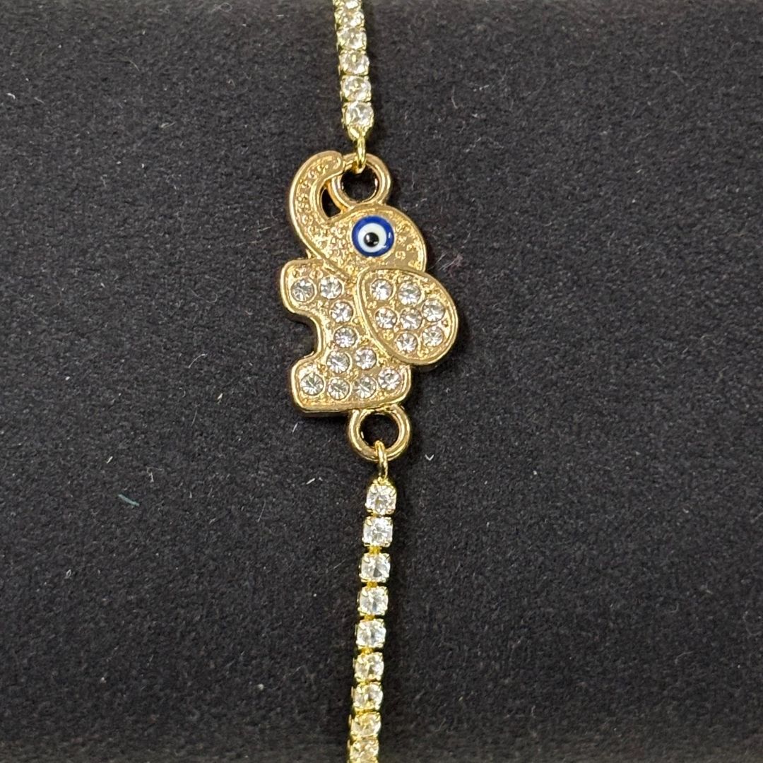 Adjustable Evil Eye Elephant Bracelet with Cubic Zirconia