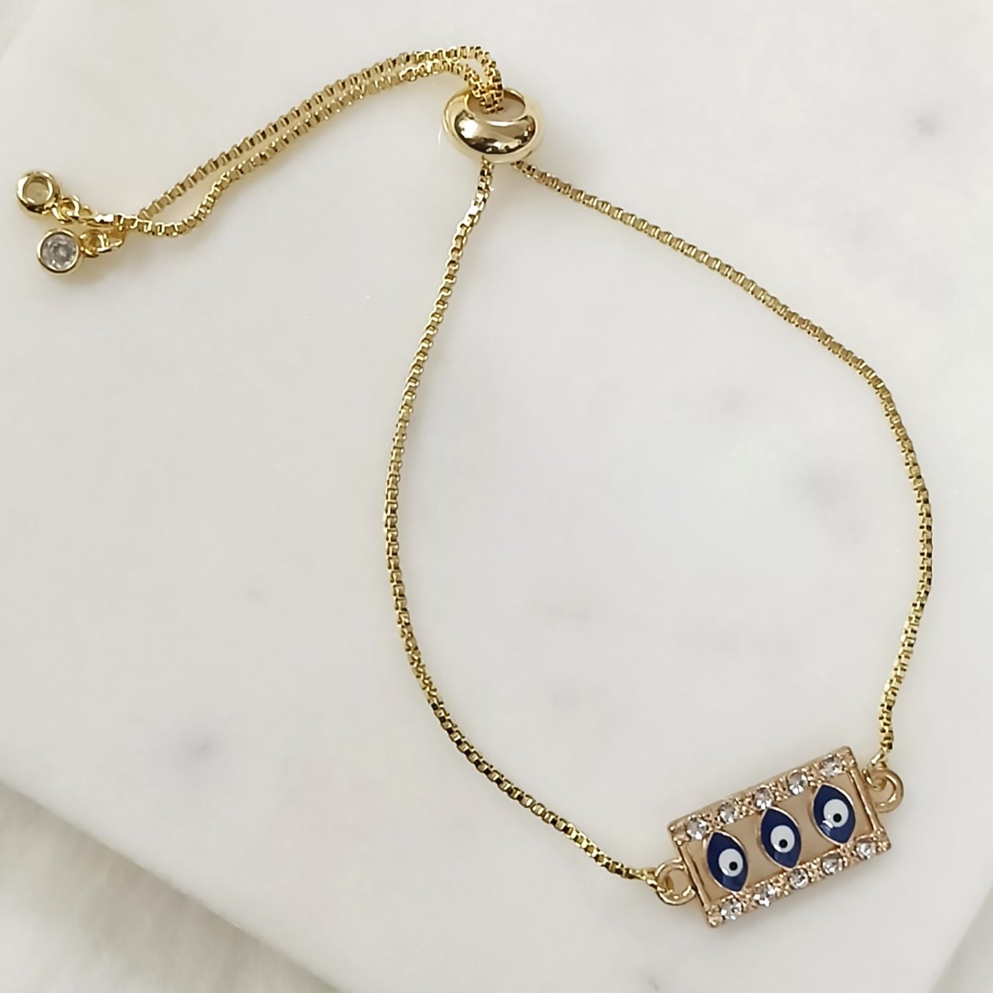 Bdiva Handcrafted Rectangular 18k Gold-Plated Evil Eye Adjustable Bracelet