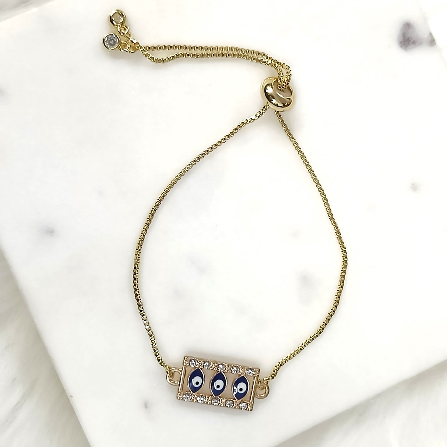 Bdiva Handcrafted Rectangular 18k Gold-Plated Evil Eye Adjustable Bracelet