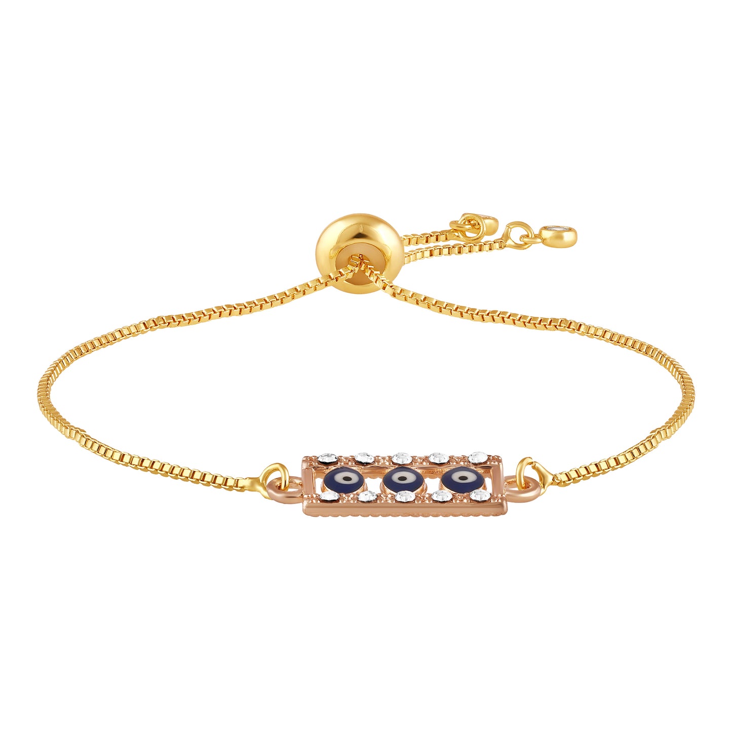 Bdiva Handcrafted Rectangular 18k Gold-Plated Evil Eye Adjustable Bracelet