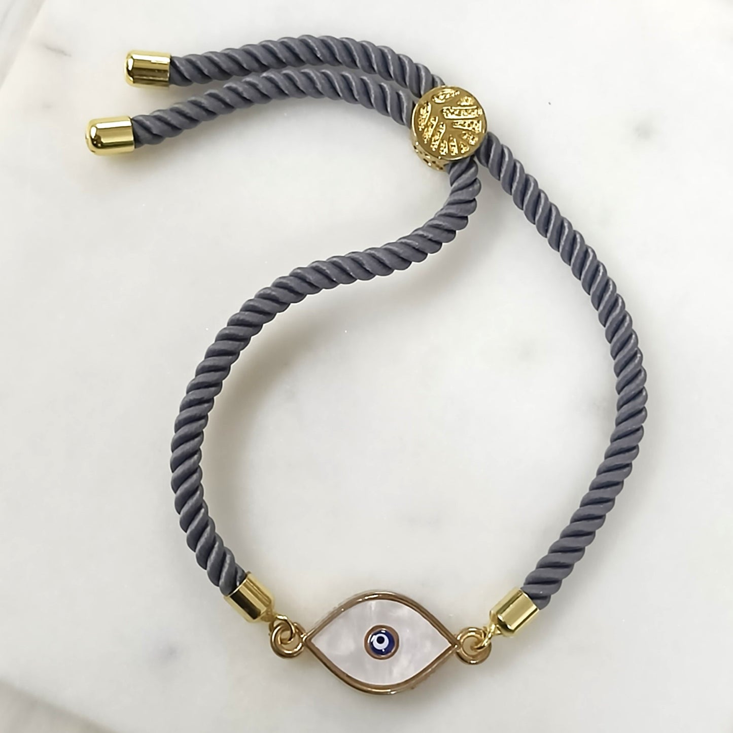 Bdiva Handcrafted Round 18k Gold-Plated Evil Eye Adjustable Bracelet