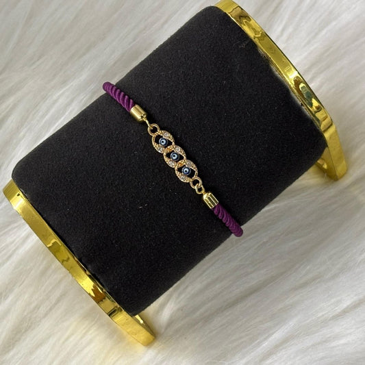Bdiva Handcrafted Round 18k Gold-Plated Evil Eye Adjustable Bracelet