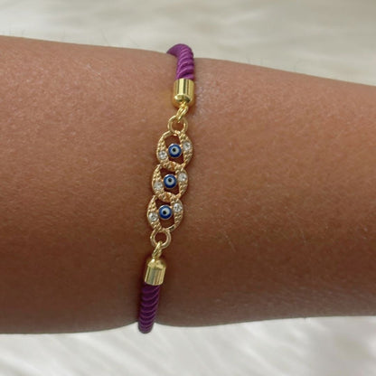 Adjustable Gold-Plated Evil Eye Bracelet