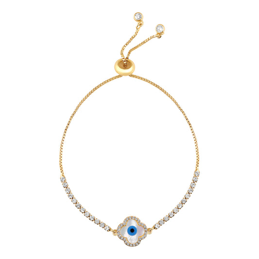 Bdiva 18k Gold Plated Adjustable Evil Eye Bracelet with Cubic Zirconia