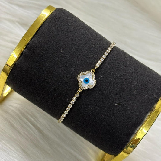 Bdiva 18k Gold Plated Adjustable Evil Eye Bracelet with Cubic Zirconia