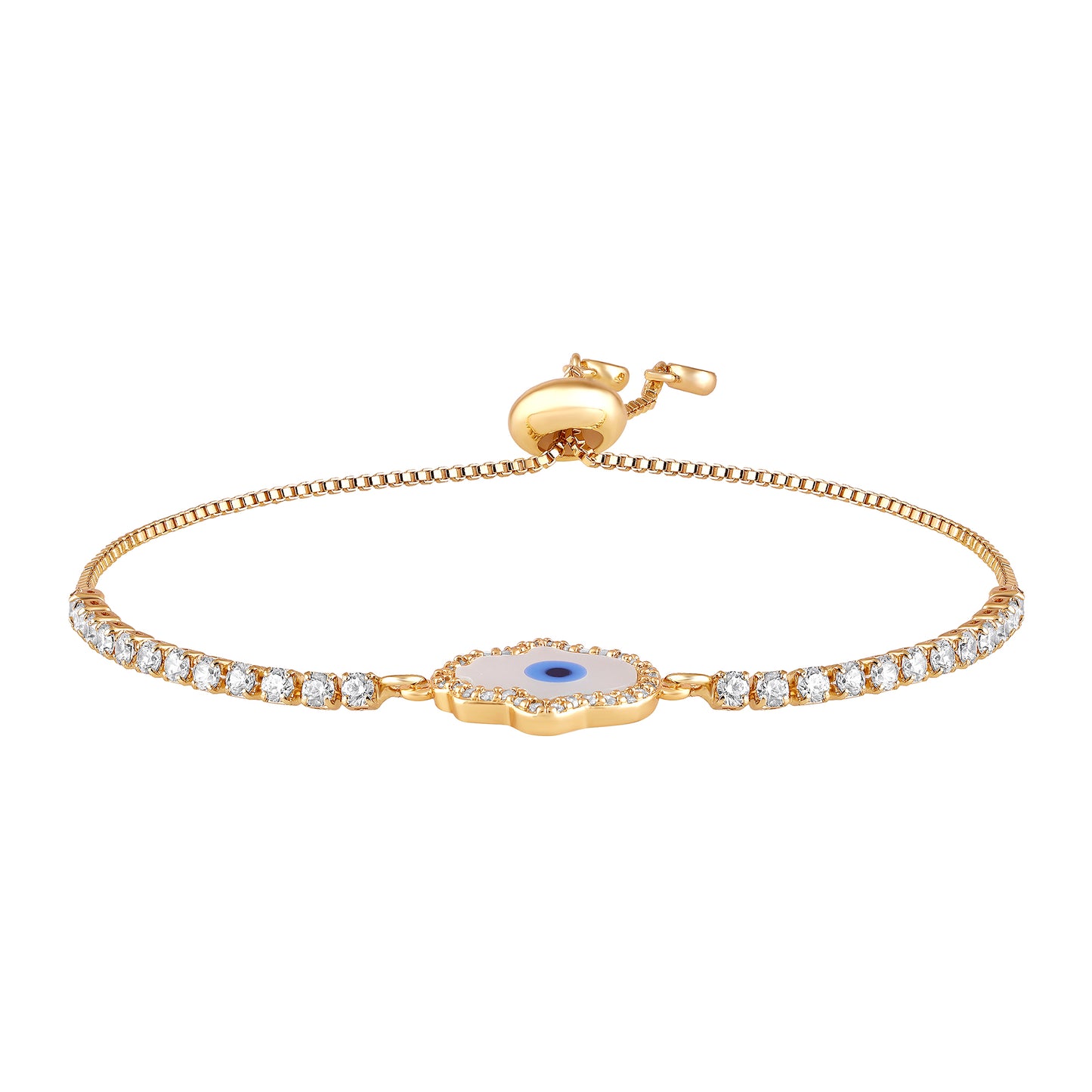 Bdiva 18k Gold Plated Adjustable Evil Eye Hamsa Bracelet with Cubic Zirconia