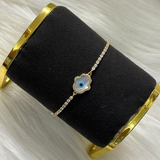 Bdiva 18k Gold Plated Adjustable Evil Eye Hamsa Bracelet with Cubic Zirconia